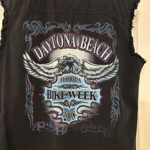 Mens 2008 Daytona Beach Bike Week Black Denim Vest Motorcycles Riding Size Lg